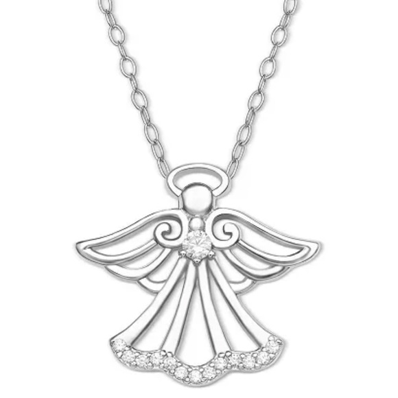 Sterling Silver Cubic Zirconia Angel 18" Pendant Necklace - Picture 2 of 7